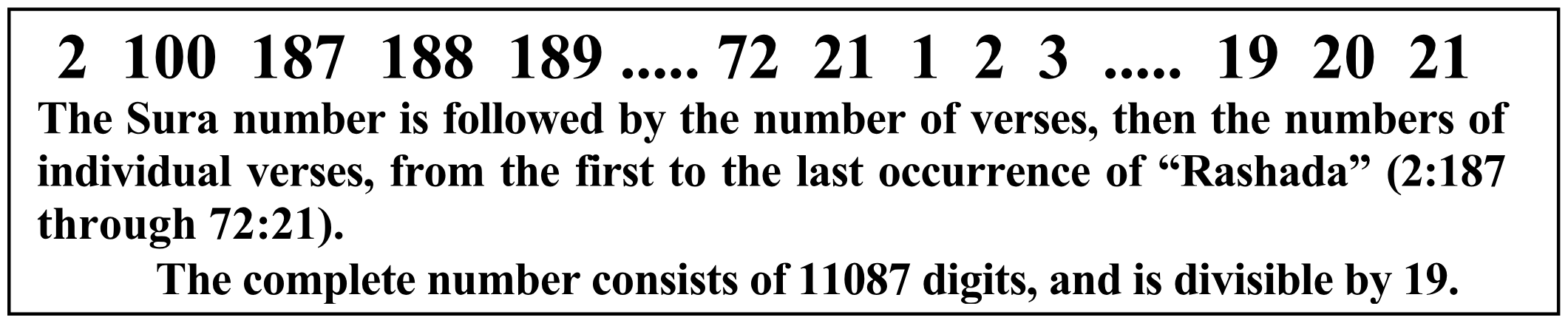 Bordered box: the digit run beginning 2 100 187 188 189 ..... 72 21 1 2 3 ..... 19 20 21, with its bold explanation