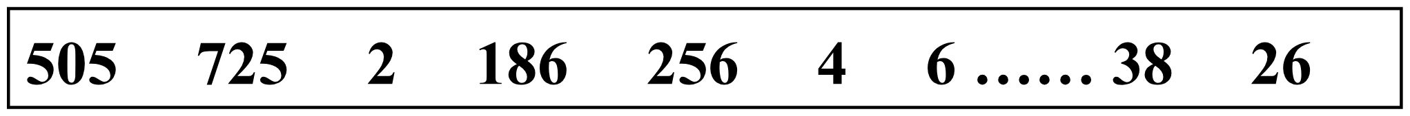 Bordered box: the digit run 505 725 2 186 256 4 6 …… 38 26
